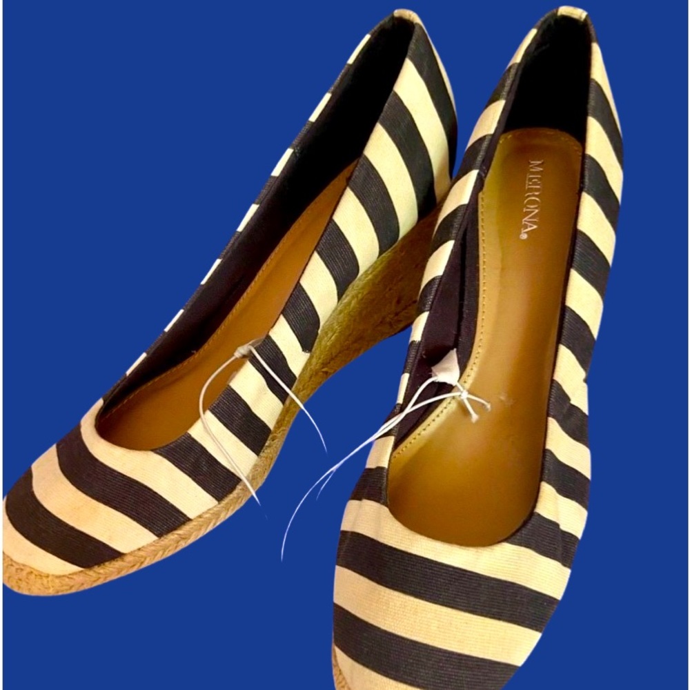 Brand New Merona Navy & White Striped Wedges, Size 9